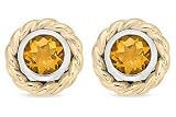 1 1/2 Carat Citrine 14K Two Tone Gold Earrings