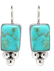 Sterling Silver Inlay Rectangle Drop Earrings with Beads