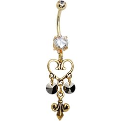 Gold Plated Fleur De Lis Heart Belly Ring