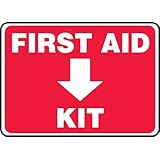 Accuform Signs MFSD506VP Plastic Safety Sign, Legend "FIRST AID KIT (ARROW DOWN)", 7" Length x 10" Width x 0.055" Thickness, White on Red