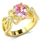 14K Gold Plated Oval Cut Pink CZ Solitaire Ring