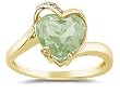 Heart Shaped Green Amethyst and Diamond Curve Ring in 14K Yellow Gold