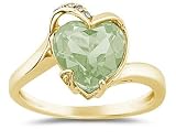 Heart Shaped Green Amethyst and Diamond Curve Ring in 14K Yellow Gold