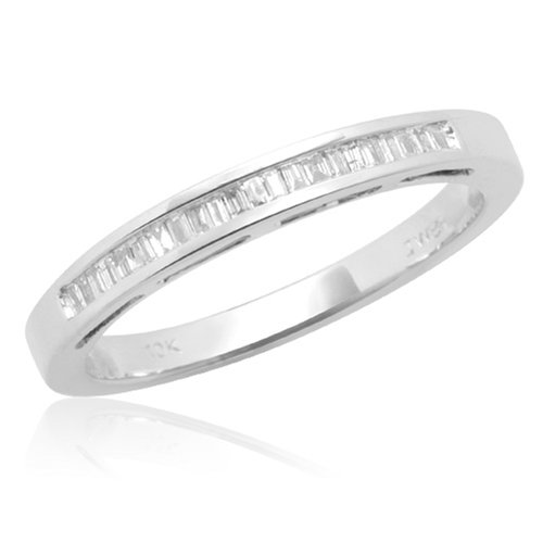 10k White or Yellow Gold Baguette Channel-Set Diamond Stack Ring (1/4 cttw, H-I Color, I2 Clarity)