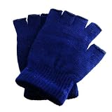 UNISEX WARM HALF FINGER STRETCHY KNIT GLOVES Navy Blue