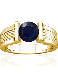14K Yellow Gold Round Cut Blue Sapphire Womens Astrological Ring