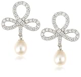 Sterling Silver White Freshwater Cultured Pearl and Cubic Zirconia Post Earrings