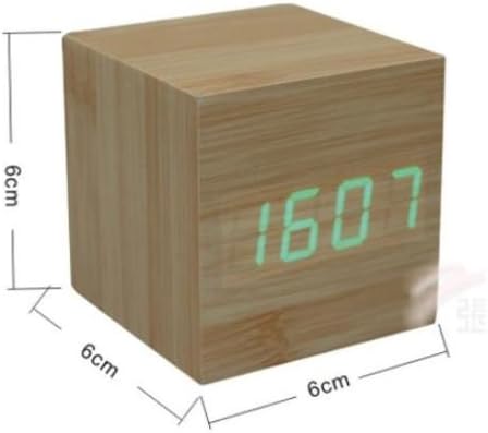 LED Alarm Clock,VC Mall Voice Control Cube Style Digital LED Wooden Desk Mini Clock with Thermometer
