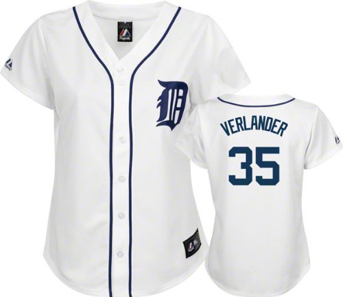 MLB Women's Detroit Tigers Justin Verlander White Home Short Sleeve 5 Button Synthetic Replica Baseball Jersey Spring 2012  (White, Medium)