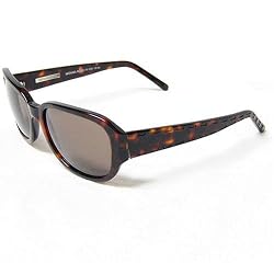 Michael Kors Sunglasses MK18333 Demi Amber Tortoise Frame with Faux Stitching Trim with Brown Lenses