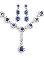 JanKuo Jewelry Silver Tone Prom, Bridal Sapphire Blue Pendant C.Z Necklace and Chandelier Earrings Set