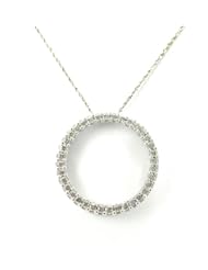 14K White Gold Diamond Circle Charm with 18" Chain