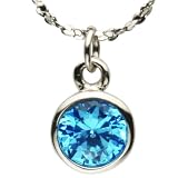 Aquamarine Cubic Zirconia 1ct 6.5mm Solitaire Bezel Platinum Overlay CAREFREE Sterling Silver Pendant Necklace