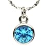 Aquamarine Cubic Zirconia 1ct 6.5mm Solitaire Bezel Platinum Overlay CAREFREE Sterling Silver Pendant Necklace 16"