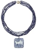 14k White Gold 5-Strand Iolite Roundel Necklace w/ Blue Agate Cameo, 16