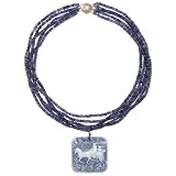 14k White Gold 5-Strand Iolite Roundel Necklace with Blue Agate Cameo, 16
