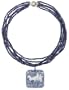 14k White Gold 5-Strand Iolite Roundel Necklace with Blue Agate Cameo, 16"