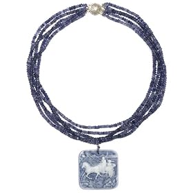 14k White Gold 5-Strand Iolite Roundel Necklace w Blue Agate Cameo, 16 by Amazon.com Collection