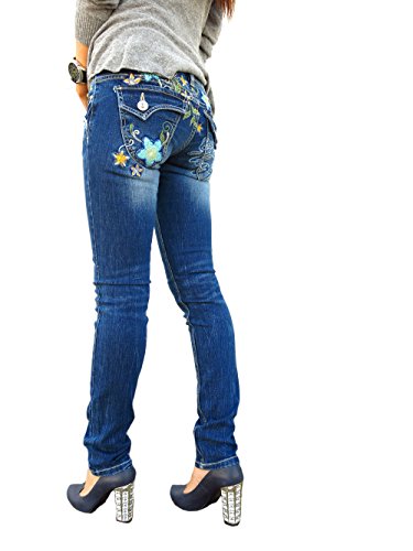 グラスホッパー(GRASSHOPPER)＃625スキニー(ストレッチ)蝶×花 ブルー 美尻 美脚 ジーンズ レディース デニム オシャレ 刺繍 ロリータジーンズ レッドペッパー