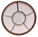 Woven Rattan Round Basket with White Ceramic Chip and Dip Liner 13 1/4"D