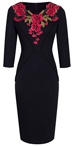 HOMEYEE Women's Vintage Floral 3/4 Sleeve Wedding Party Pencil Dress B330