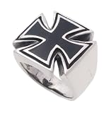 Men's Sterling Silver Black Onyx Iron Cross Ring