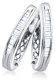 .925 Sterling Silver Plated in White Gold Rhodium Channel Invisible Set Baguette Diamond U Shape Hoop Earrings - (1/4 cttw)