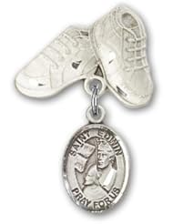 Sterling Silver Baby Badge with St. Edwin Charm and Baby Boots Pin