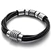 KONOV Black Leather Biker Mens Bracelet Magnetic Stainless Steel Clasp - 8
