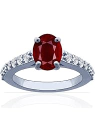 Platinum Oval Cut Ruby Ring With Sidestones