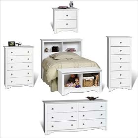 Prepac White Monterey Bed and Bedroom Furniture - White Monterey Bookcase Headboard Bedroom Set