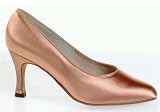 311 Vienna Ladies' Court Shoe with a 3 Flared Heel in Flesh Satin (Regular Fit)