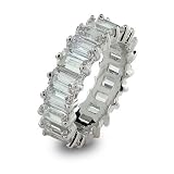 Eve's Addiction Sterling Silver Baguette Cut Diamond CZ Wedding Band