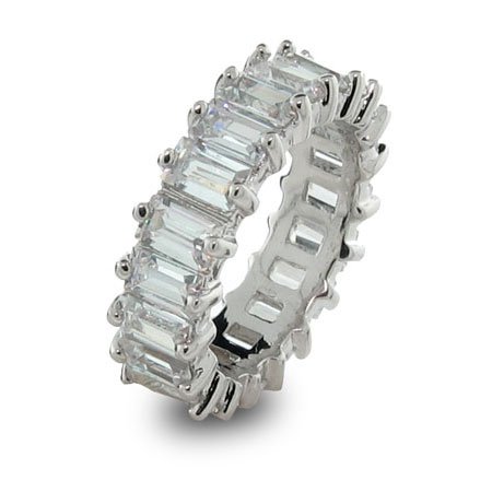 Eve's Addiction Sterling Silver Baguette Cut Diamond CZ Wedding Band