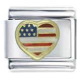 Usa Flag Heart Italian Charm Bracelet