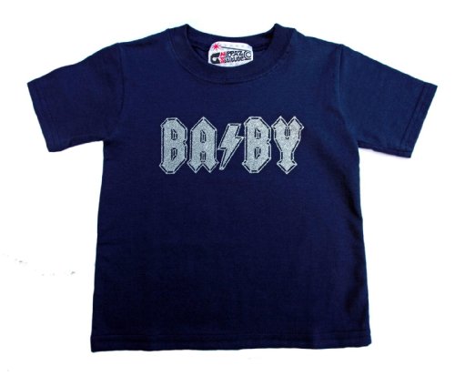 “BA/BY” Navy T-Shirt with silver print AC/DC Homage