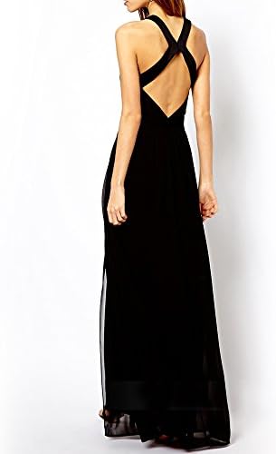 Your Gallery Women's Elegant Halter Neck Cross Open Back Maxi Long Chiffon Dress M Black