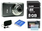 Canon Ixus 115 Grau Digitalkamera, ORIGINALVERPACKT, mit 8 GB SDHC Karte, Tasche, Schutzfolie, 2-tem Fremdhersteller AKKU