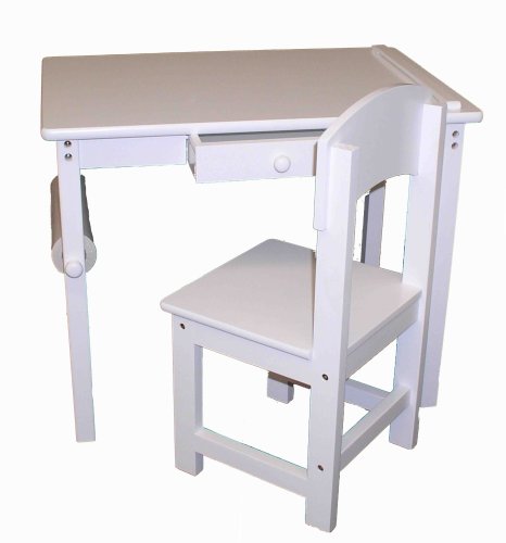 Beck Children's White Wooden Art Desk and Chair with 100 ft. Roll of Paper