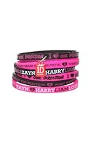 One Direction Pink & Black Rubber Bracelet 6 Pack