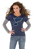 St. Louis Blues Navy Women's Primary Logo Tri Blend Long Sleeve Layered T-Shirt- by Alyssa Milano