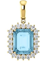 18K Yellow Gold 10.00x8.00mm Emerald Cut Aquamarine and Diamond Pendant -- LIFETIME WARRANTY