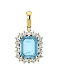 14K Yellow Gold 10.00x8.00mm Emerald Cut Aquamarine and Diamond Pendant -- LIFETIME WARRANTY