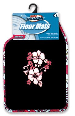 Luau Hawaiian Red Black   2pc Carpet Floor Mat Set