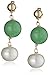 Amazon Collection 14k Yellow Gold Freshwater Cultured Pearl and Jade Dangle Earrings