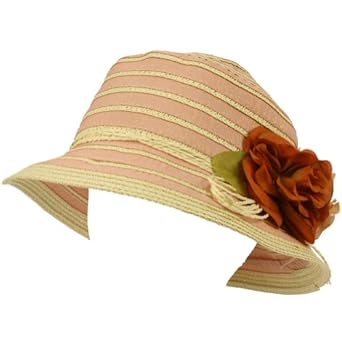 Upf 50+ Summer Floral Cloche Bell Bucket Packable Sun Hat Cap Shimmer Gold Pink