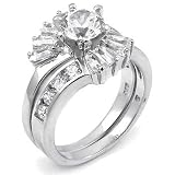 Sterling Silver Cubic Zirconia CZ Wedding Engagement Ring Set