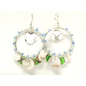 Silver Multi Color Shell Disc Drop Earrings Fashion Jewelry