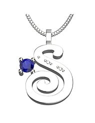 Sterling Silver Letter S - September Sapphire Birthstone 18 Inch Necklace