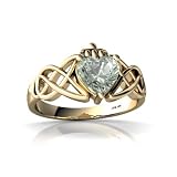 14K Yellow Gold Heart Genuine Green Amethyst Celtic Claddagh Knot Ring